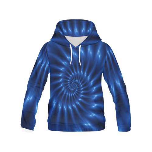 Glossy Blue Fractal Spiral All Over Print Hoodie for Men (USA Size) (Model H13)