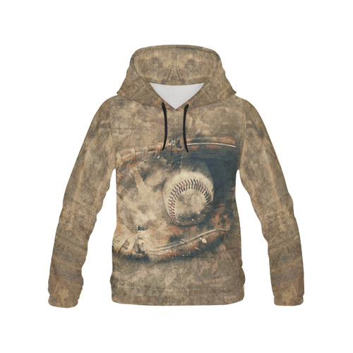 Abstract Vintage Baseball All Over Print Hoodie for Women (USA Size) (Model H13)