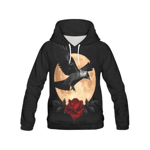 Gothic Full Moon With Raven And Rose All Over Print Hoodie for Women (USA Size) (Model H13)