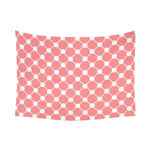 Coral Trellis Dots Cotton Linen Wall Tapestry 80"x 60"