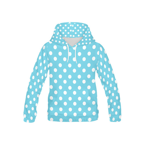 Cyan Polka Dots All Over Print Hoodie for Kid (USA Size) (Model H13)