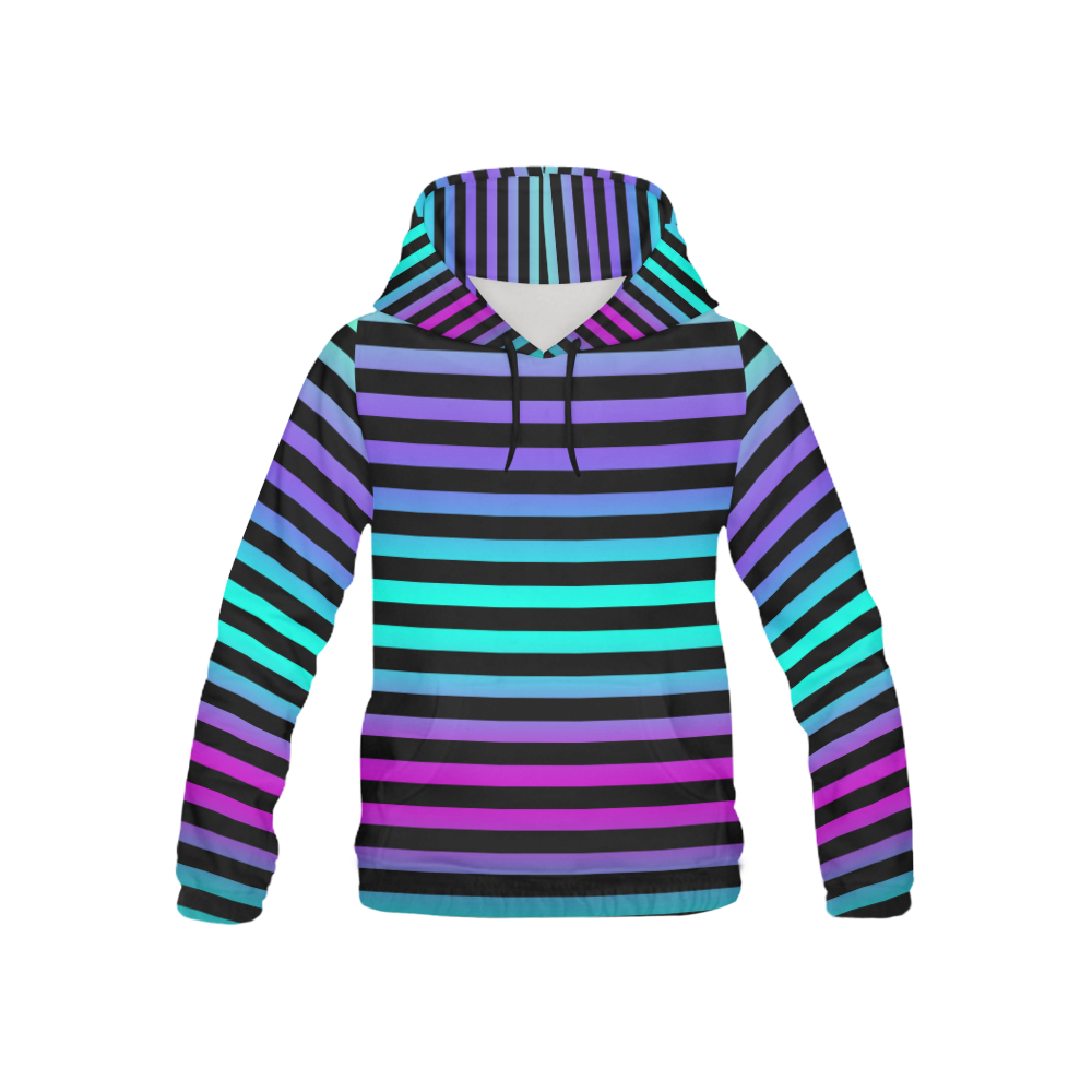 Wide Flat Stripes Pattern Colored All Over Print Hoodie for Kid (USA Size) (Model H13)