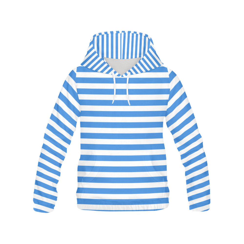 Wide White Flat Stripes Pattern All Over Print Hoodie for Women (USA Size) (Model H13)