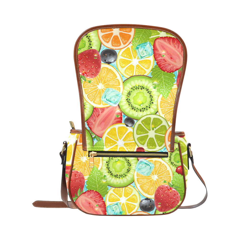 Strawberry Kiwi Orange Fruit Saddle Bag/Small (Model 1649) Full Customization