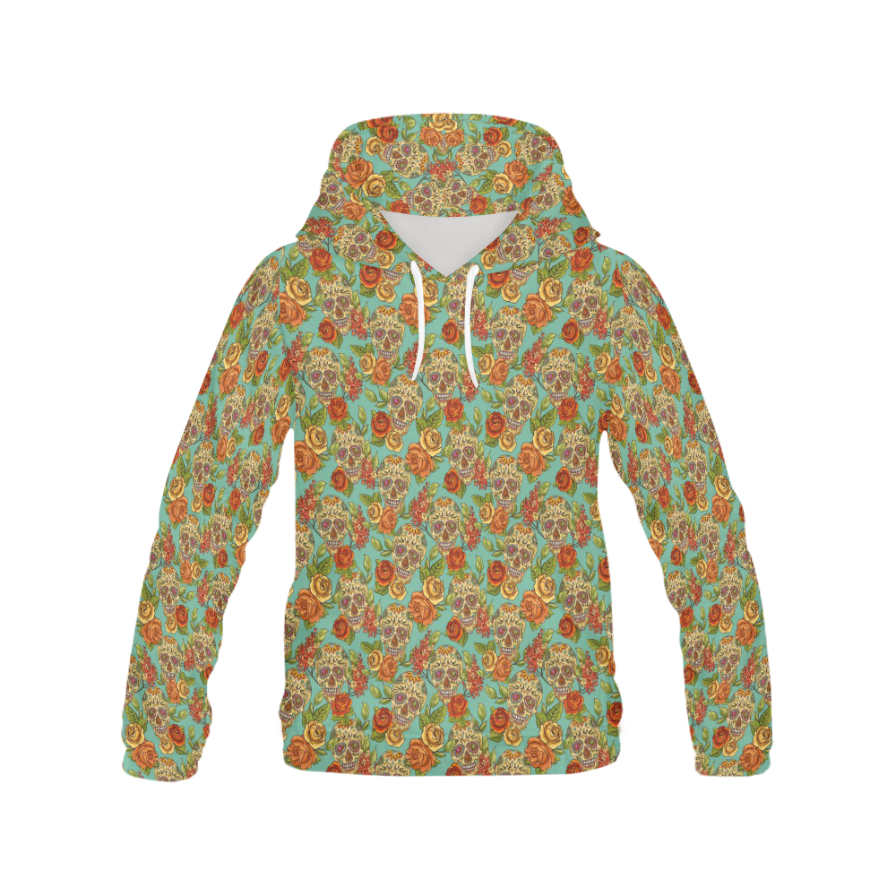 sugar skull pattern All Over Print Hoodie for Women (USA Size) (Model H13)