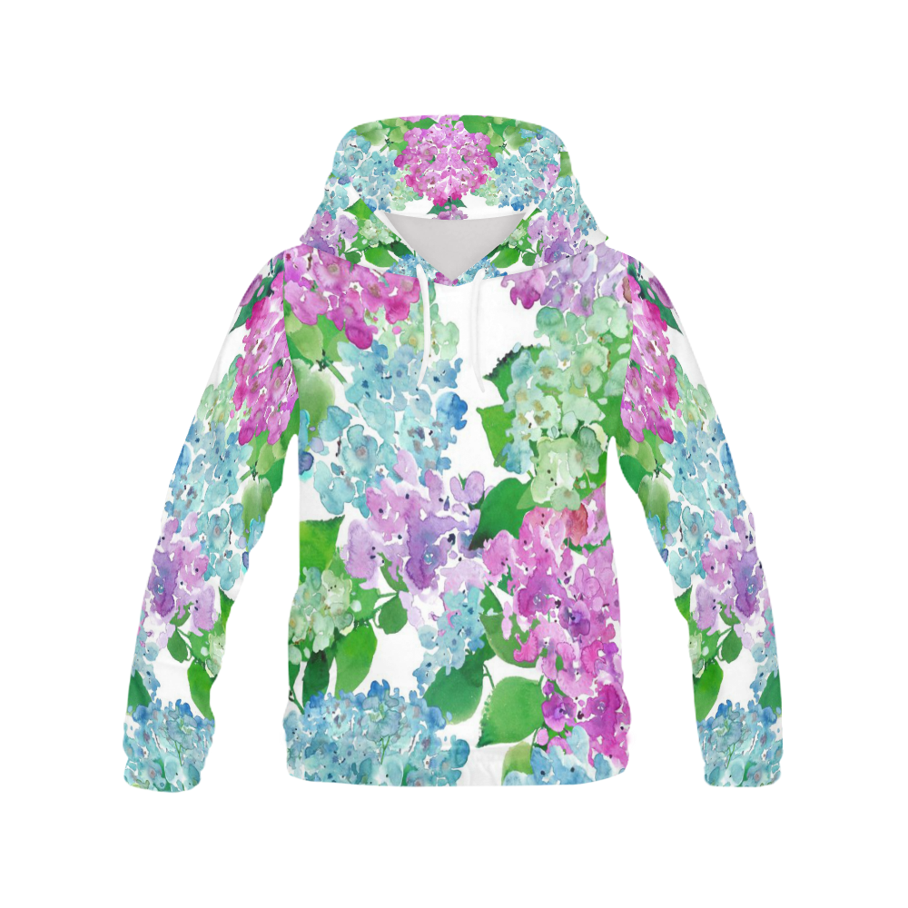 Watercolor Hydrangea, flower, flowers All Over Print Hoodie for Women (USA Size) (Model H13)