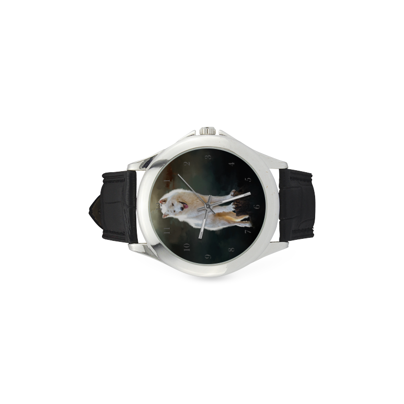 A wonderful painted arctic wolf Women's Classic Leather Strap Watch(Model 203)