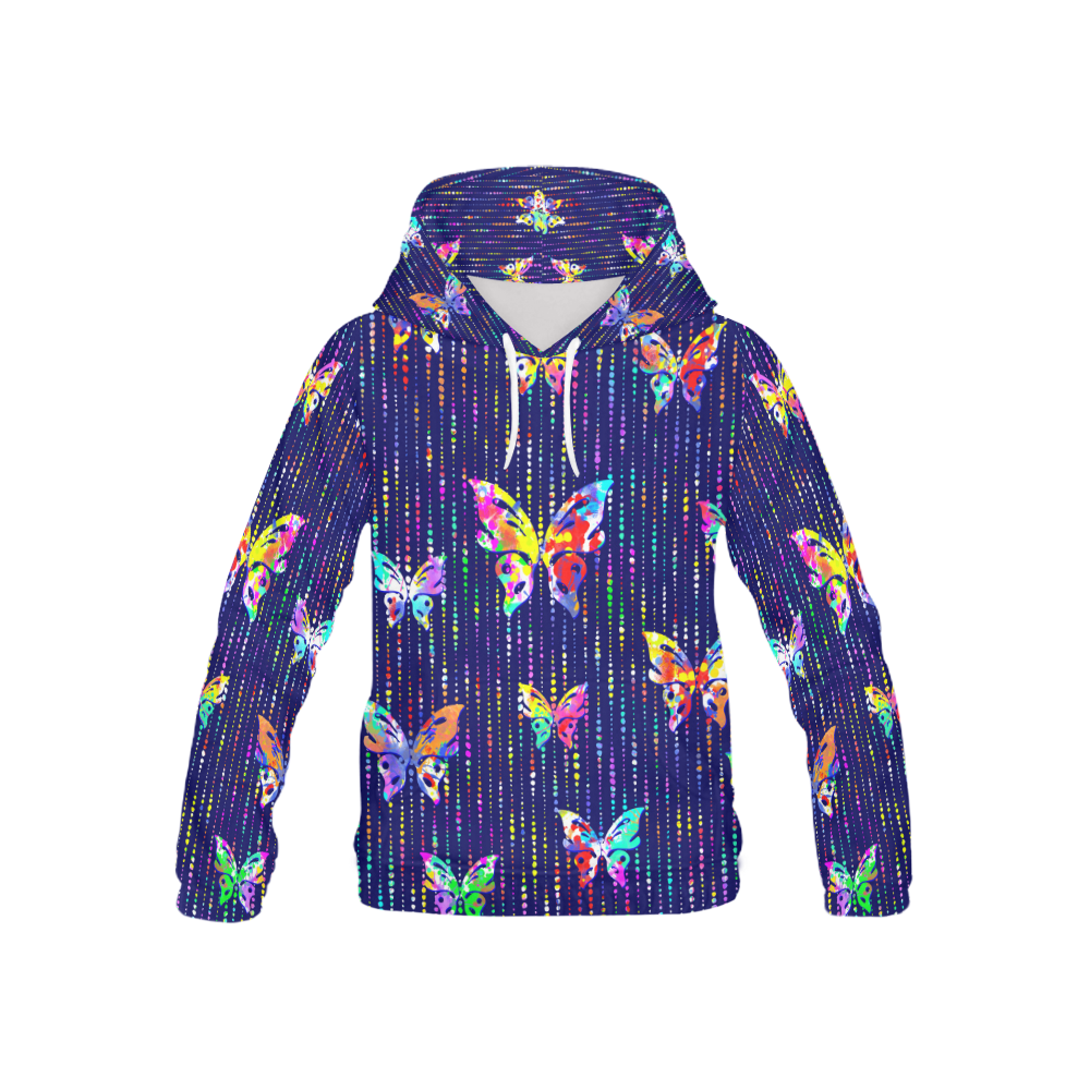 Butterflies On Dotted Lines Pattern All Over Print Hoodie for Kid (USA Size) (Model H13)