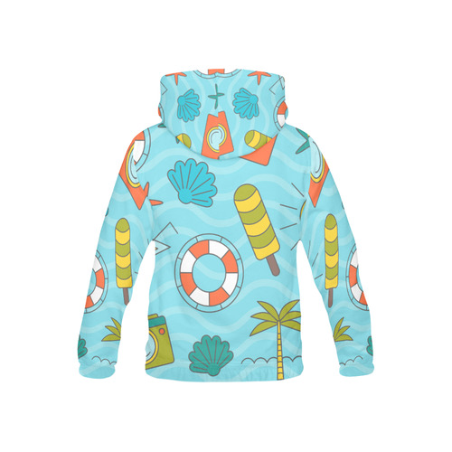 Waves Pattern with Summer Elements All Over Print Hoodie for Kid (USA Size) (Model H13)