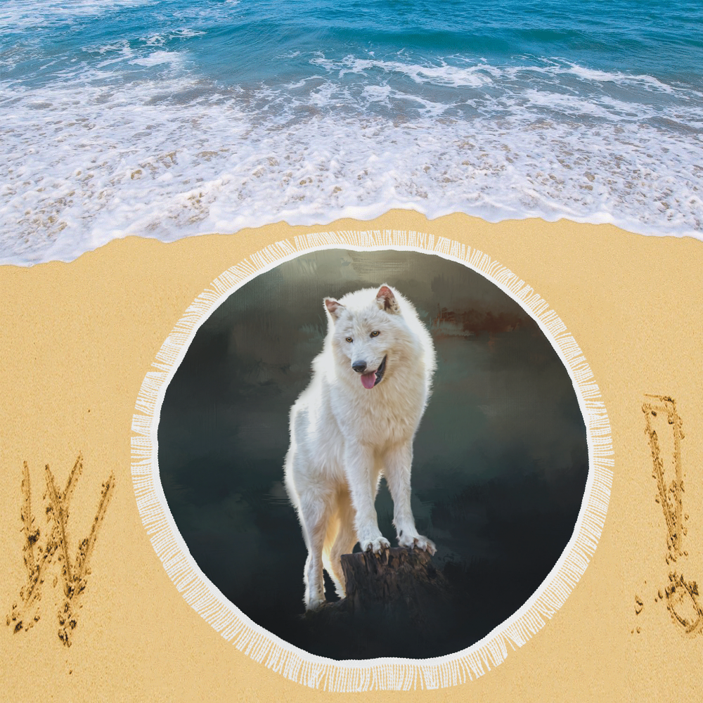 A wonderful painted arctic wolf Circular Beach Shawl 59"x 59"