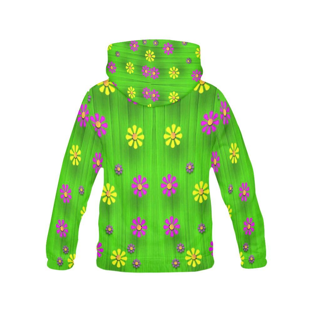 flower print on green All Over Print Hoodie for Women (USA Size) (Model H13)