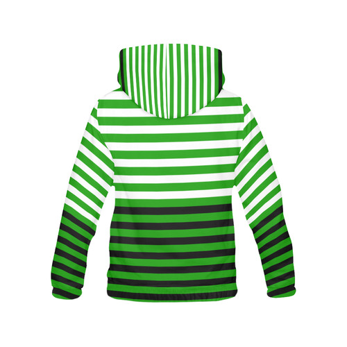 Wide White & Black Flat Stripes Pattern All Over Print Hoodie for Women (USA Size) (Model H13)