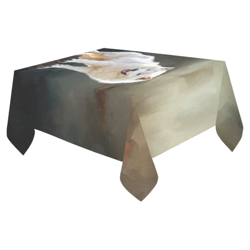 A wonderful painted arctic wolf Cotton Linen Tablecloth 52"x 70"