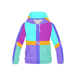 Colored Squares checkered Stripes Cross All Over Print Hoodie for Kid (USA Size) (Model H13)