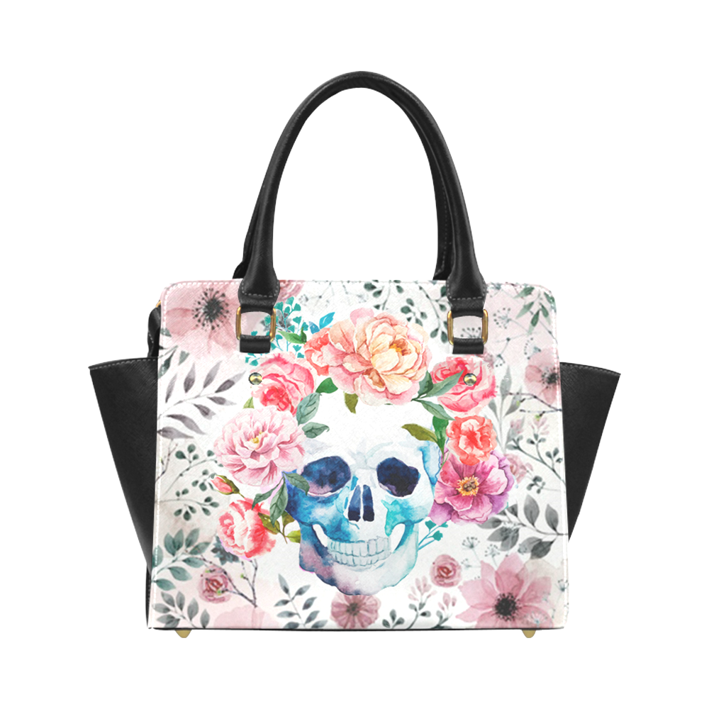 Skull with flowers Classic Shoulder Handbag (Model 1653)
