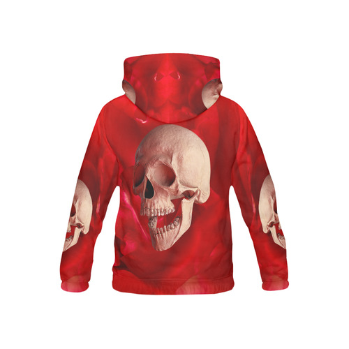 Funny Skull and Red Rose All Over Print Hoodie for Kid (USA Size) (Model H13)