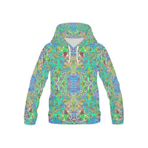 Oriental Flowers Spirals Ornaments Soft Colored All Over Print Hoodie for Kid (USA Size) (Model H13)
