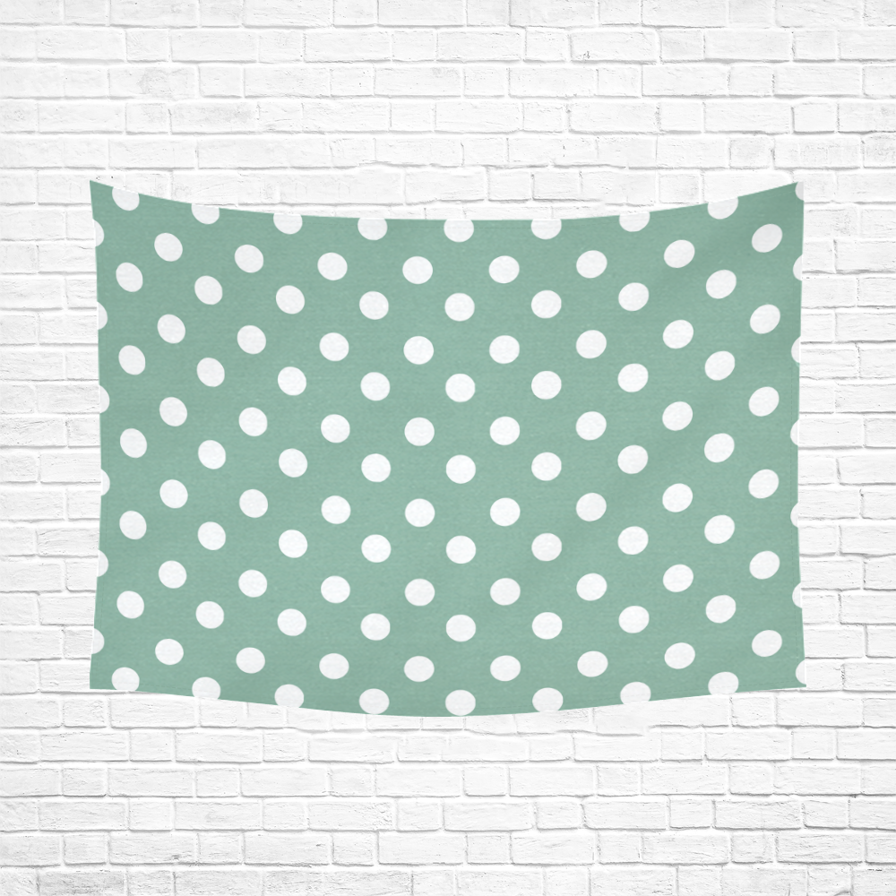 Mint Polka Dots Cotton Linen Wall Tapestry 80"x 60"