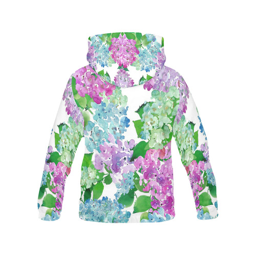 Watercolor Hydrangea, flower, flowers All Over Print Hoodie for Women (USA Size) (Model H13)