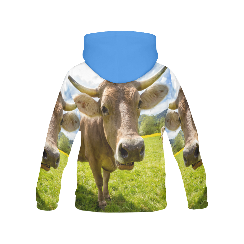 Photography Pretty Blond Cow On Grass All Over Print Hoodie for Women (USA Size) (Model H13)