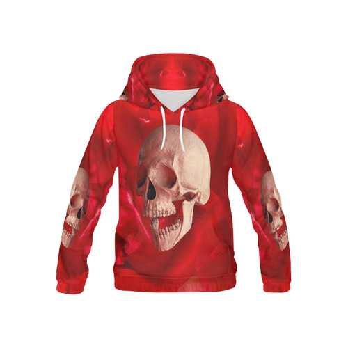 Funny Skull and Red Rose All Over Print Hoodie for Kid (USA Size) (Model H13)