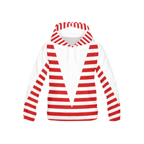 Geometric Style White solid Stripes Big Triangle All Over Print Hoodie for Kid (USA Size) (Model H13)
