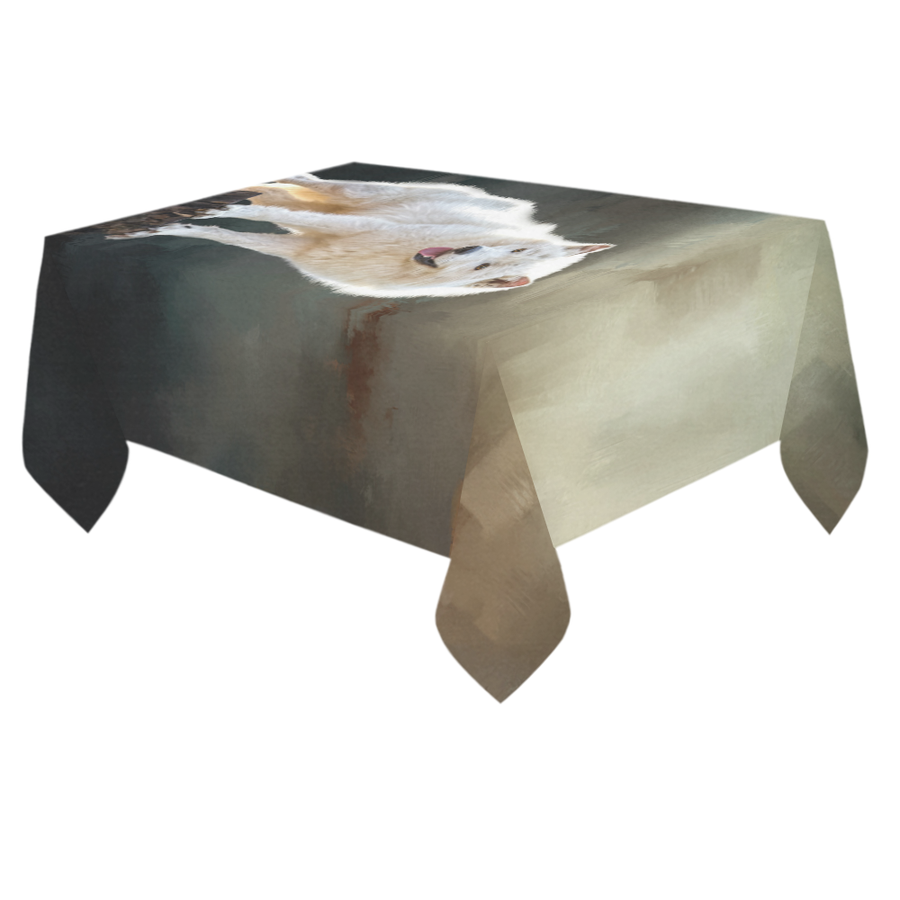 A wonderful painted arctic wolf Cotton Linen Tablecloth 60"x 84"