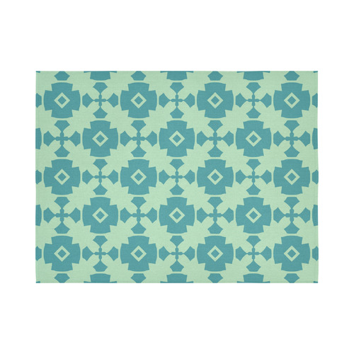 Teal Mint Geometric Tile Pattern Cotton Linen Wall Tapestry 80"x 60"