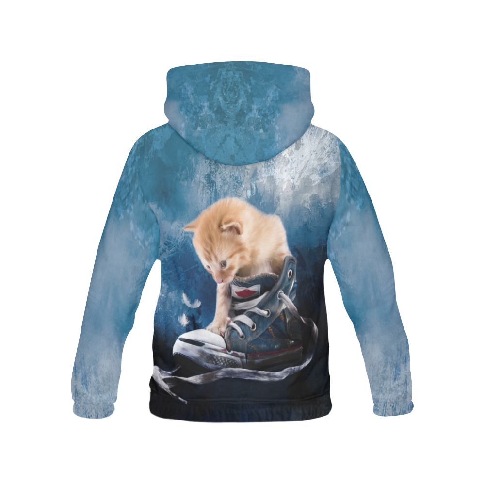 Cute painted red kitten plays in sneakers All Over Print Hoodie for Men (USA Size) (Model H13)