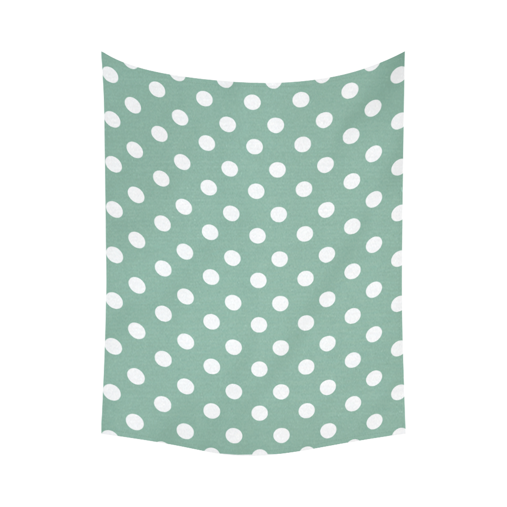 Mint Polka Dots Cotton Linen Wall Tapestry 80"x 60"