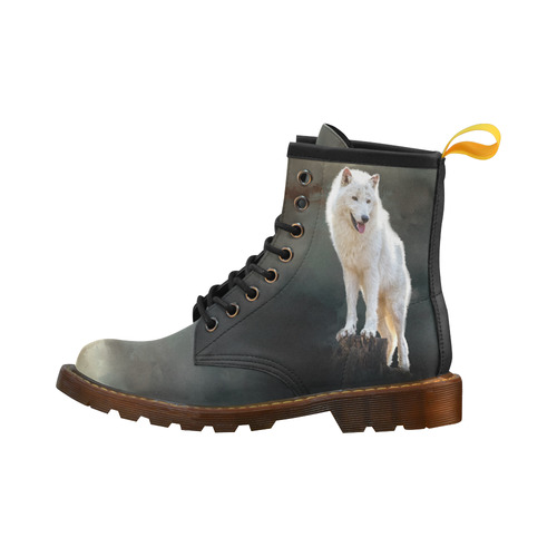 A wonderful painted arctic wolf High Grade PU Leather Martin Boots For Men Model 402H