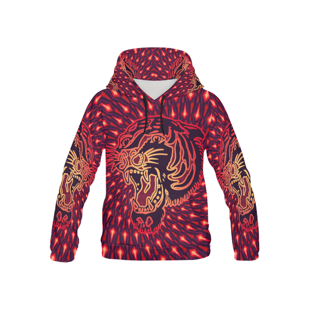 Roaring TIGER TATTOO Red Black EXPLOSION All Over Print Hoodie for Kid (USA Size) (Model H13)