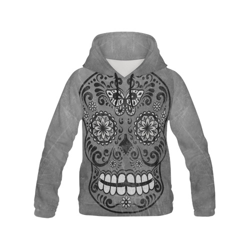 Dark gothic silver grey sugar skull All Over Print Hoodie for Women (USA Size) (Model H13)