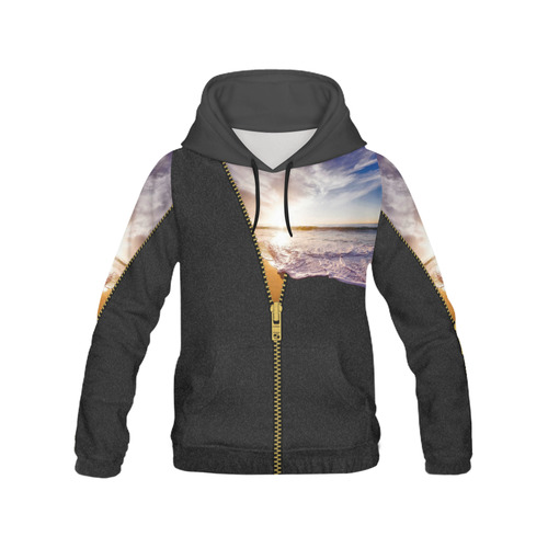 ZIPPER gold Sunset Beach All Over Print Hoodie for Women (USA Size) (Model H13)