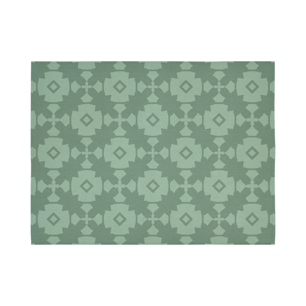 Green Geometric Tile Pattern Cotton Linen Wall Tapestry 80"x 60"