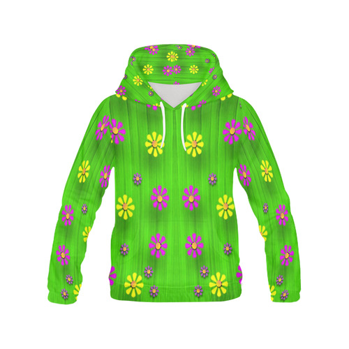 flower print on green All Over Print Hoodie for Women (USA Size) (Model H13)