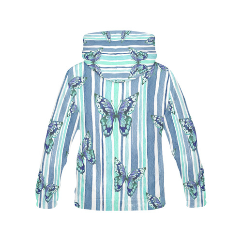 Watercolor Butterflies & Stripes Blue Cyan All Over Print Hoodie for Men (USA Size) (Model H13)