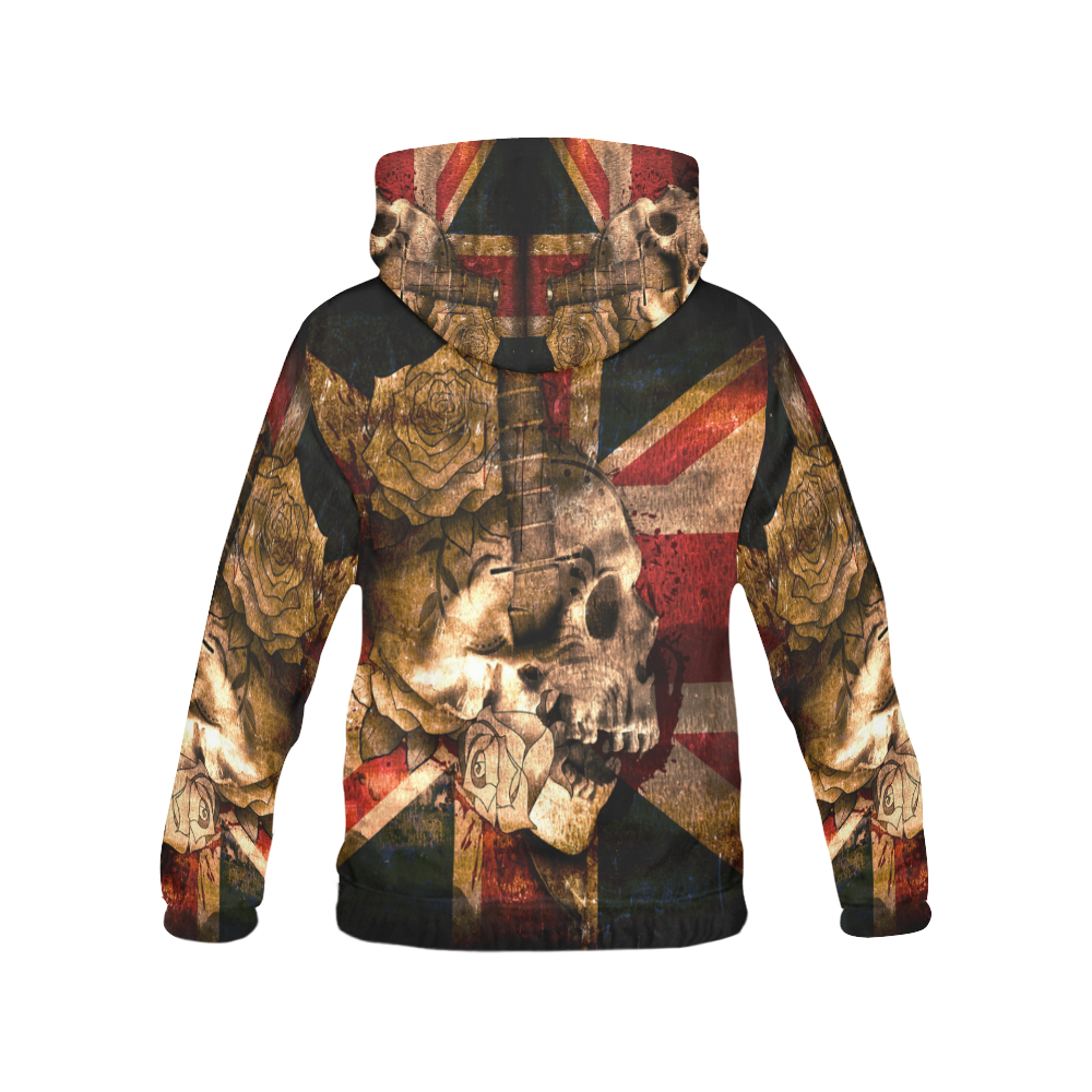 Grunge Skull and British Flag All Over Print Hoodie for Men (USA Size) (Model H13)