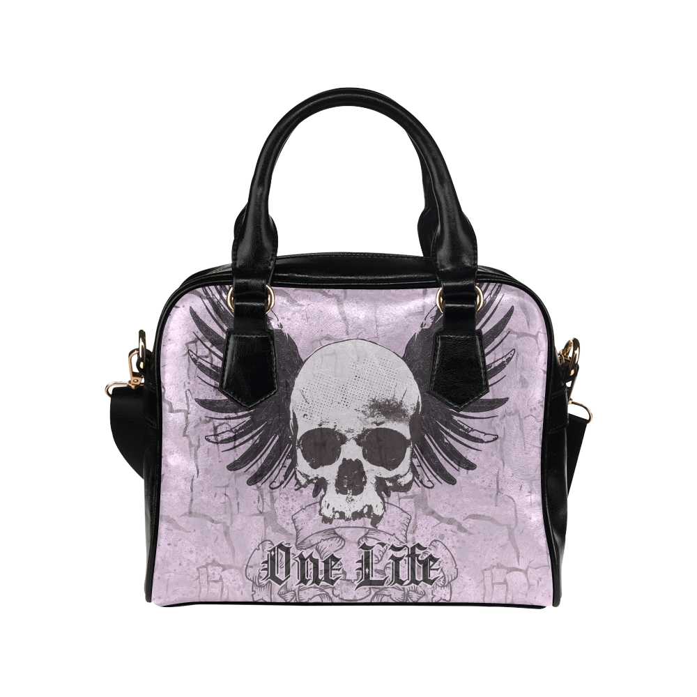 One Life Vintage Style Skull One Life Shoulder Handbag (Model 1634)