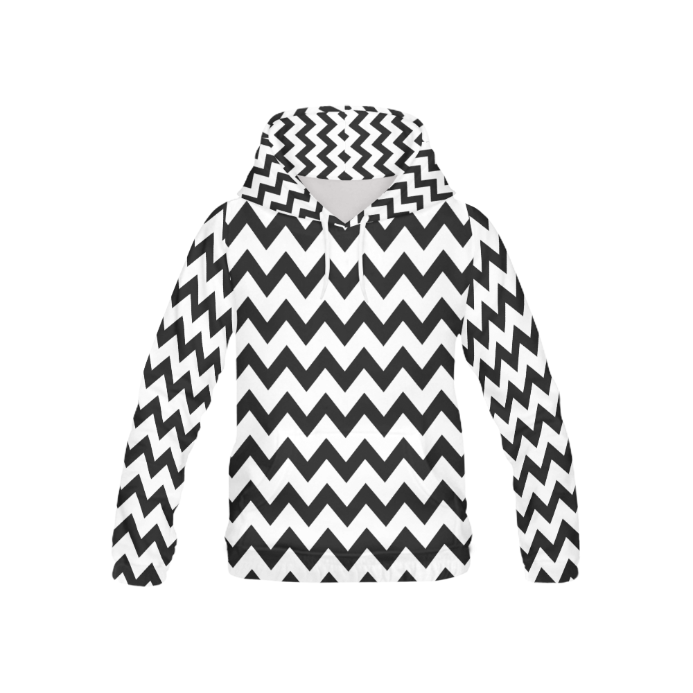 Black and White Chevron All Over Print Hoodie for Kid (USA Size) (Model H13)