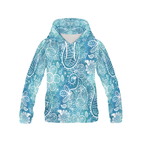 Blue Floral Doodle Dreams All Over Print Hoodie for Women (USA Size) (Model H13)
