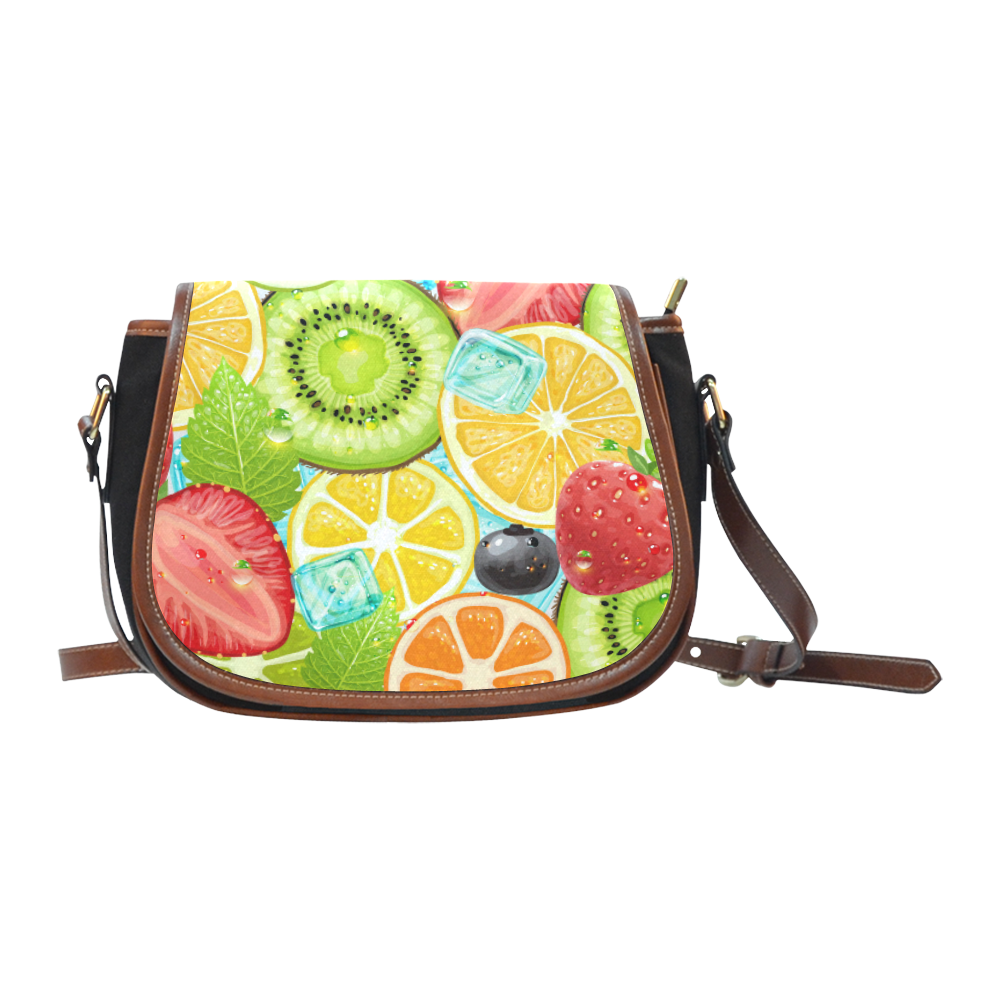 Strawberry Kiwi Orange Fruit Saddle Bag/Small (Model 1649)(Flap Customization)