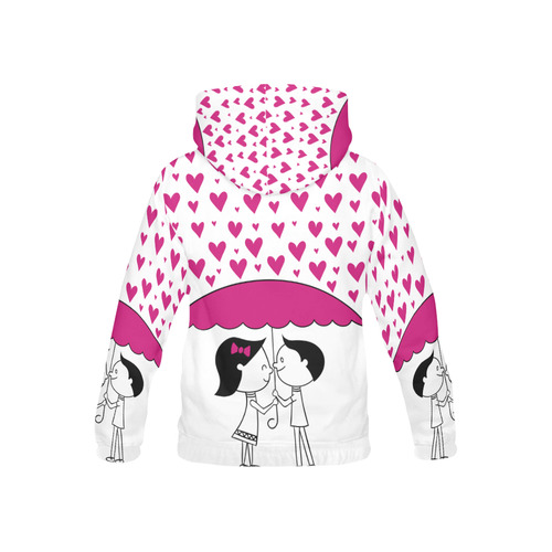Romantic Couple With Hearts All Over Print Hoodie for Kid (USA Size) (Model H13)