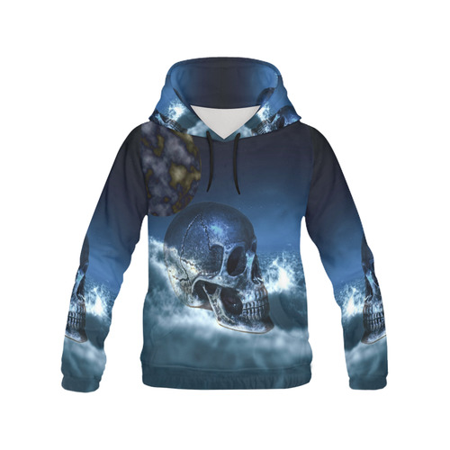 Skull and Moon All Over Print Hoodie for Women (USA Size) (Model H13)