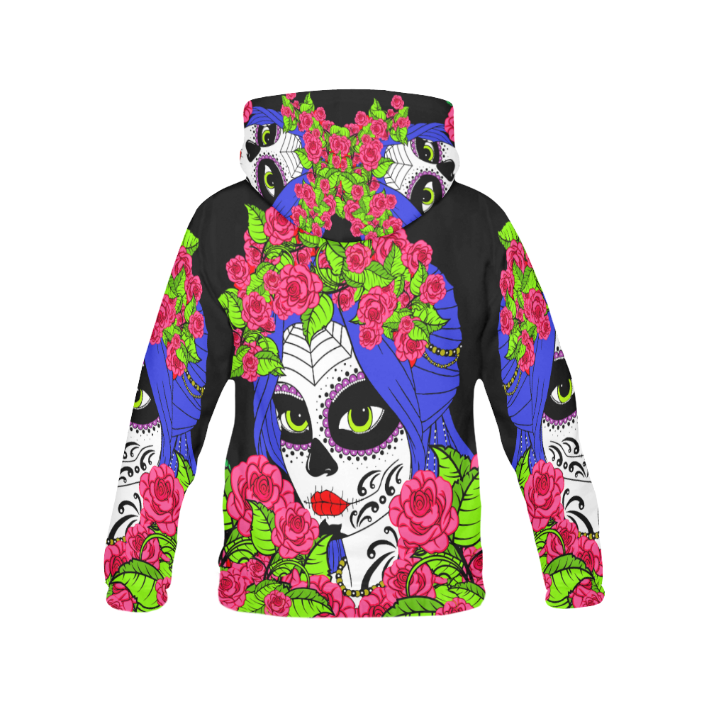 sugarskull pink roses All Over Print Hoodie for Women (USA Size) (Model H13)