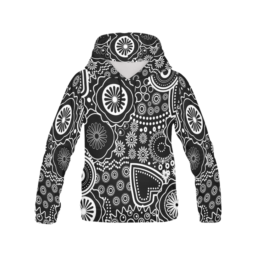 black and white All Over Print Hoodie for Women (USA Size) (Model H13)