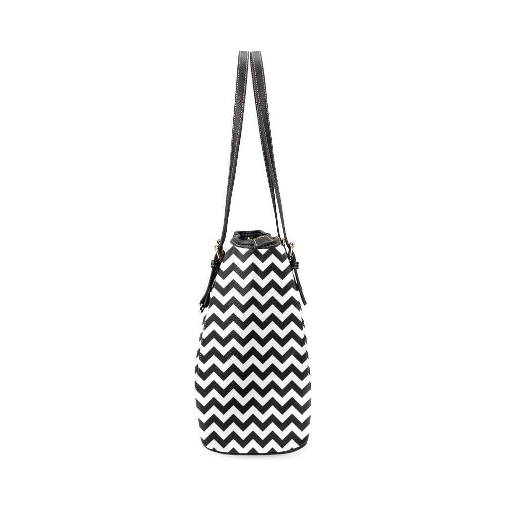 Black Chevron Leather Tote Bag/Small (Model 1640)