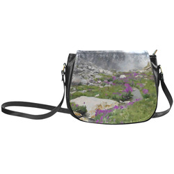 Floral Mountain Landscape Purple Flowers Classic Saddle Bag/Large (Model 1648)