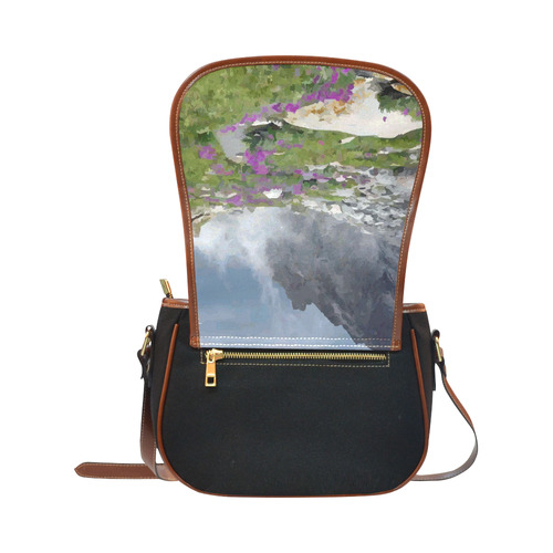 Floral Mountain Landscape Purple Flowers Saddle Bag/Small (Model 1649)(Flap Customization)