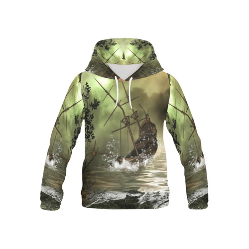Ship wreck in the night All Over Print Hoodie for Kid (USA Size) (Model H13)